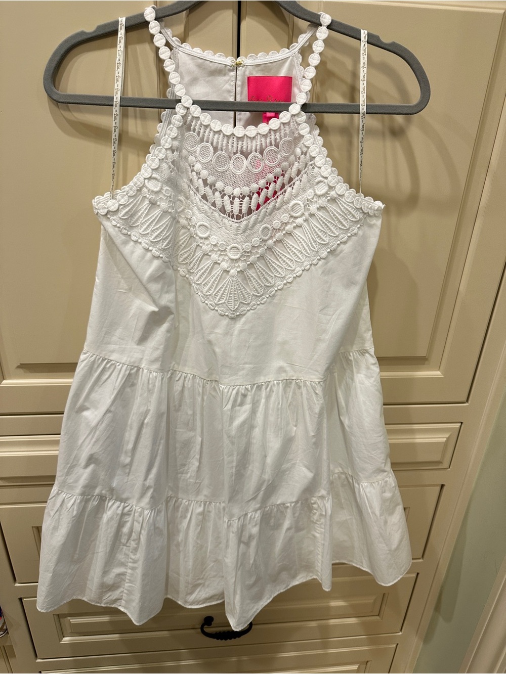 Lilly Pulitzer White Crochet Halter Tiered Camisole Dress